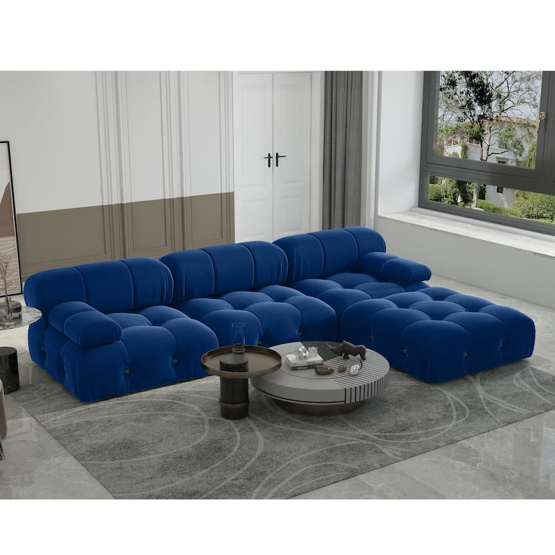 104" L-Shaped Sectional Sofa,Minimalist Velvet Sofas Couches with Reversible Chaise Ottoman - Blue