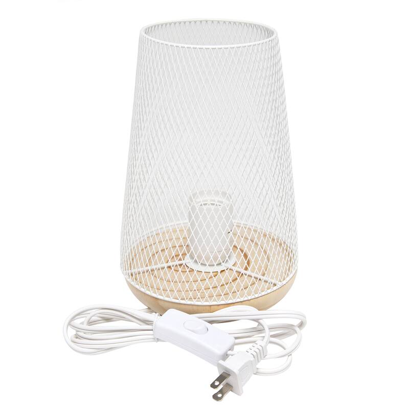 Metal Open Cage Mesh Table Lamp with Pine Wood Base - 6 x 6 x 9 in. (L x W x H)