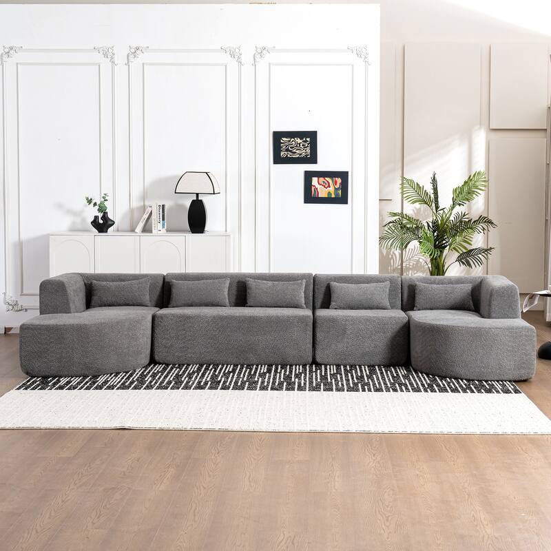 143.7" Polyester Sectional Sofa with 2 Chaise Lounges, Back Pillows