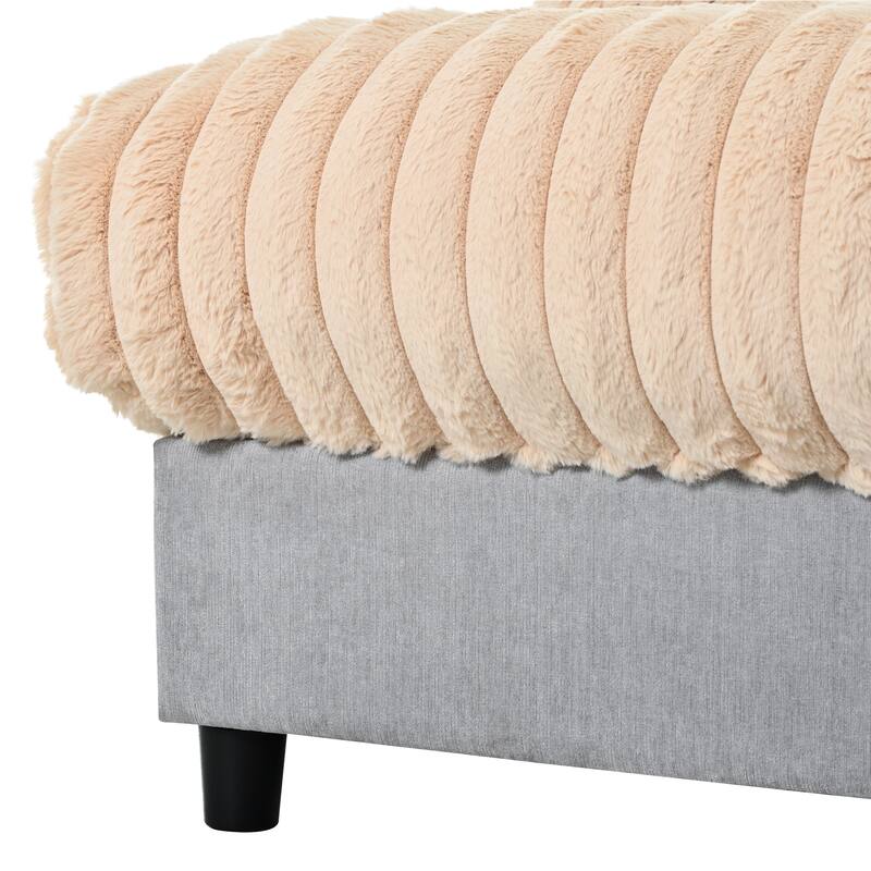 Modern Oversized Chaise Lounge Sofa for Living Room, 65.25" Cloud Sleeper Sofa Plush Faux Fur Sofa Couch with 2 Pillows