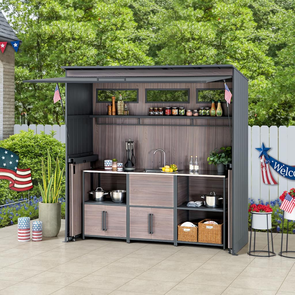 Sunjoy Outdoor Kitchen (Stainless Steel Sink ,Open Storage Shelf P,Kitichen Island for Option