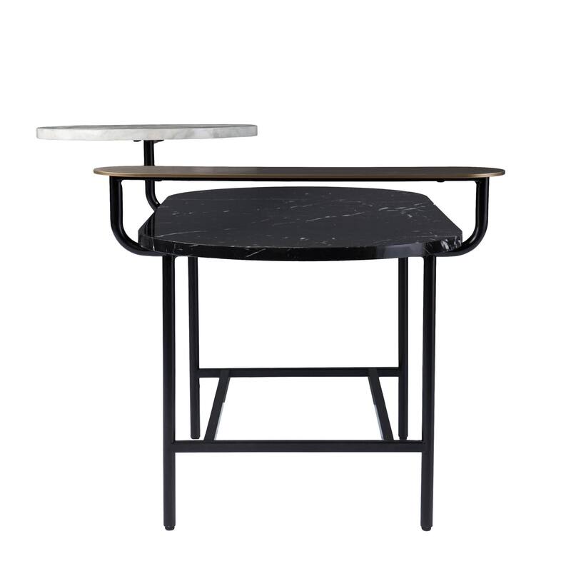 42" Freeform Faux Marble Coffee Table with Metal Legs and Storage Glossy Black Contemporary Style - 42”L x 30”W x 23”H