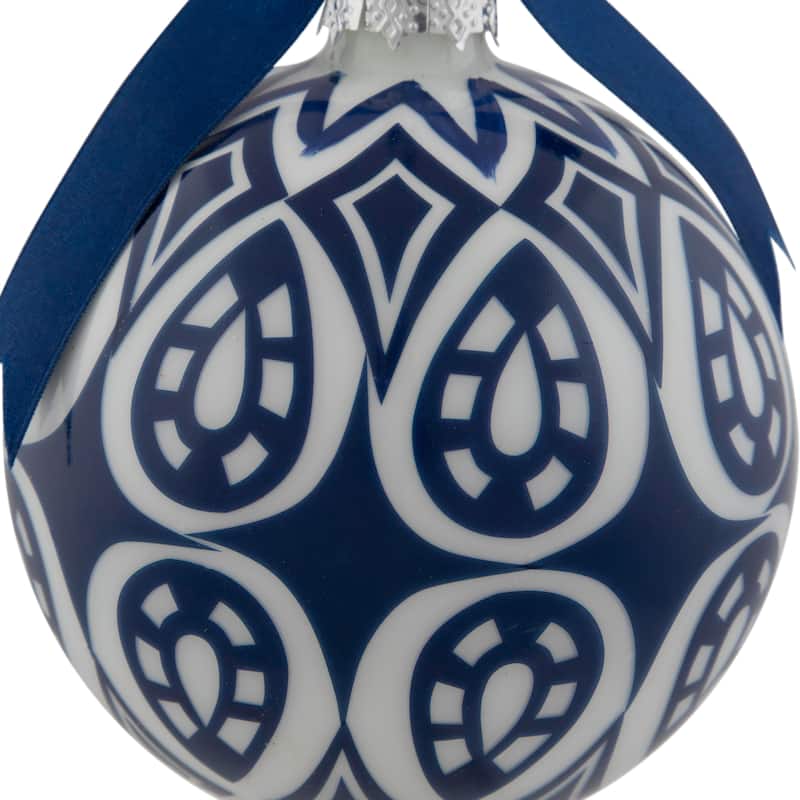 Mosaic Glass Christmas Ball Ornament - 4" - White and Blue