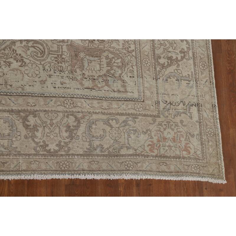 Muted Distressed Tabriz Vintage Persian Area Rug Handmade Wool Carpet - 9'7" x 12'5"