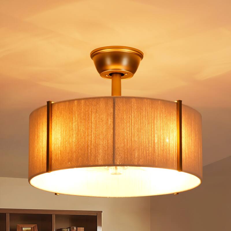 4-Light Modern Farmhouse Drum Ceiling Fan Lighting with 7 Clear ABS Blades and Remote Control - 19.29 in. W × 7.48 in. H