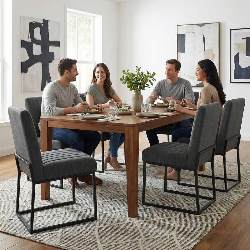 Mid Century Modern Dining Chair with Black Metal Legs