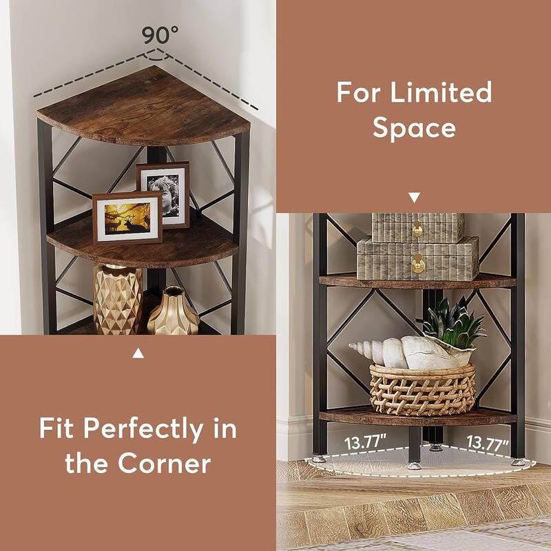 7-Tier Corner Bookshelf, Industrial Display Shelf Storage Rack