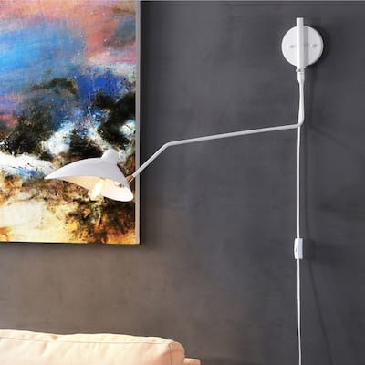 Frank 35" Iron Retro Swing LED Wall Sconce, White by JONATHAN Y - One