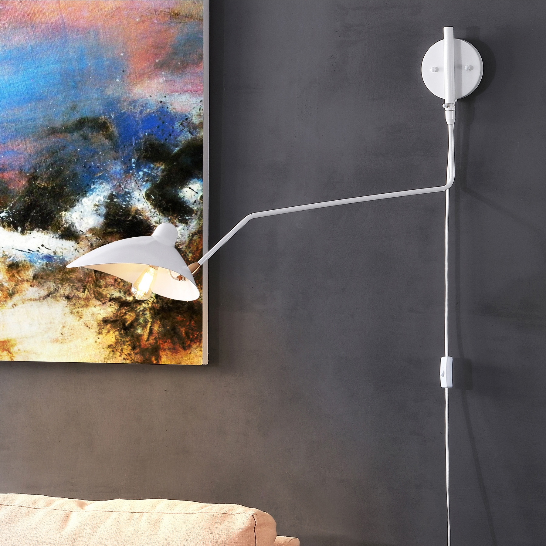 JONATHAN Y Frank 35" Iron Retro Swing LED Wall Sconce, White - One