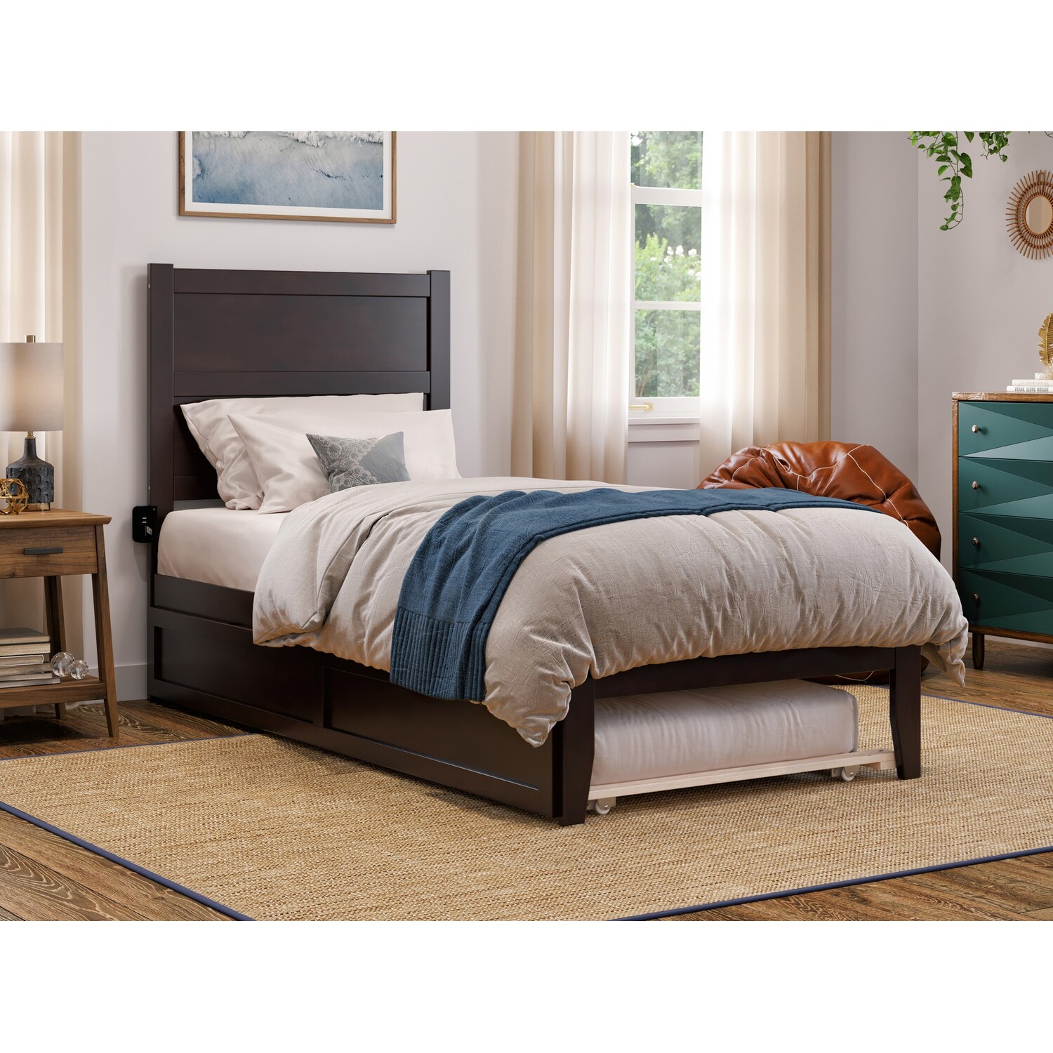 Espresso Twin XL Bed with Trundle & Charging Station - Bedroom Furniture Set
