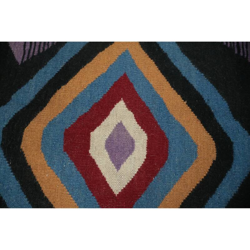 Hand Woven Oriental 100% Wool Carpet Southwestern Tribal Black Kilim Area Rug - 9' 11'' X 8' 6''
