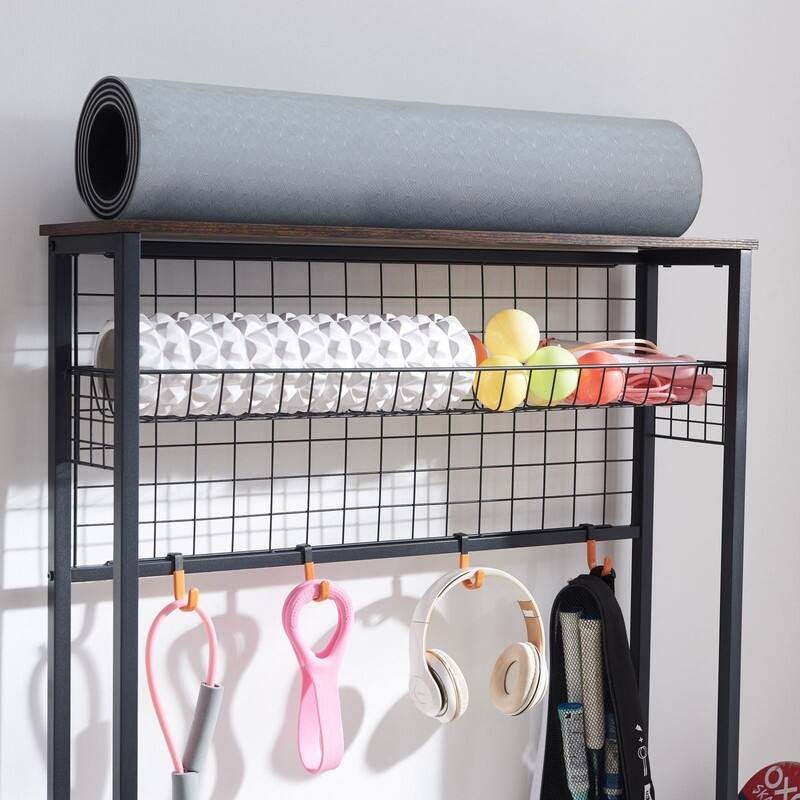Mieres Garage Sports Equipment Organizer, Garage Ball Storage Rack, Garage Organizer with Basket and Hooks