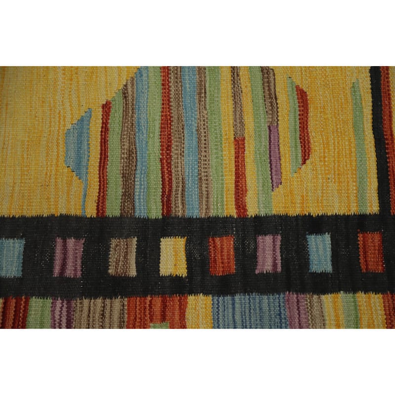Hand Woven Oriental 100% Wool Carpet Southwestern Tribal Yellow & Gold Kilim Area Rug - 6' 2'' X 4' 0''