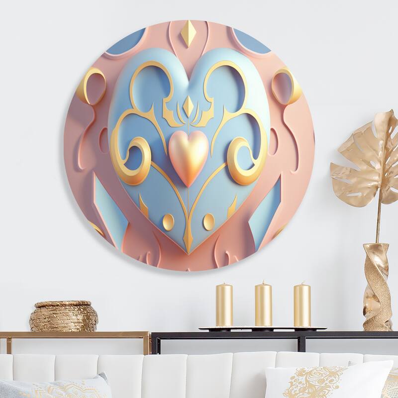 Designart 'Contemporary Pastel Radiating Pink Heart II' Modern Metal Round Wall Art