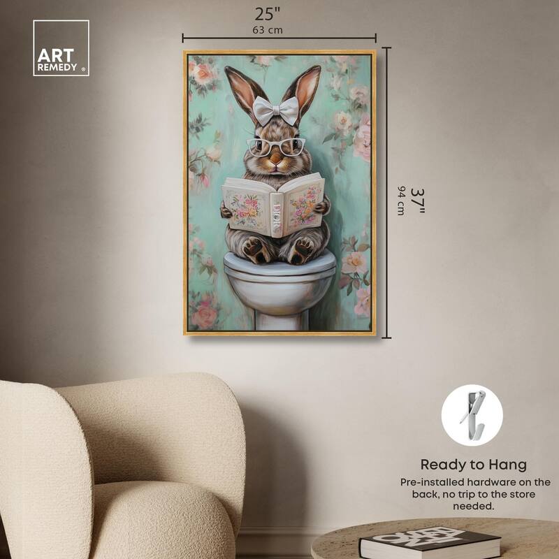 Petite Floral Toilet Bunny Canvas by Art Remedy