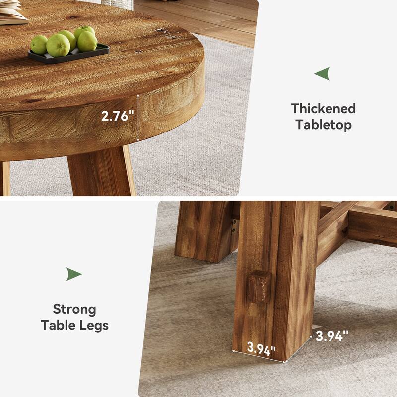 31.5-Inch Round Coffee Table, Solid Wood Center Table