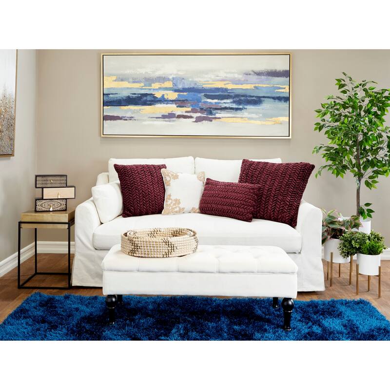 Canvas Abstract Long Horizontal Framed Wall Art with Gold Foil Accents - Blue - Roche River Decor