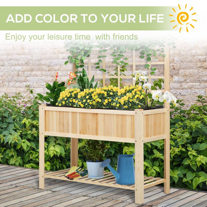 Outsunny 47" x 23" x 35" Wooden Raised Garden Planter Bed with Rear Grid Wall & a Spacious Planting Area for Vegetables