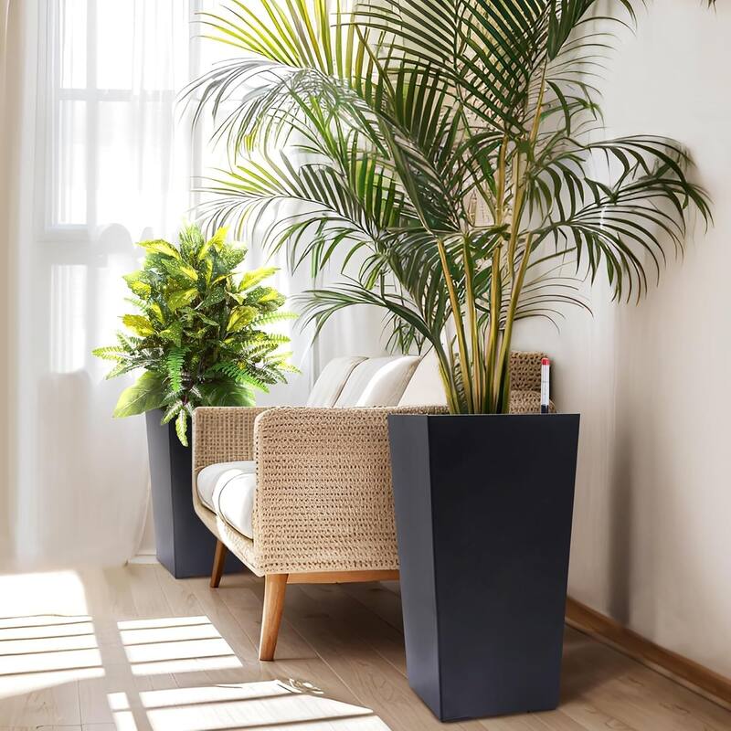 2PCS Garden Decor 22.5" Tall Indoor Outdoor Planters with Water Level Monitor