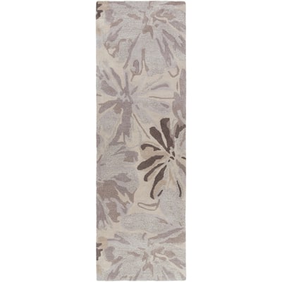 Handmade Putty Transitional Floral Wool Area Rug