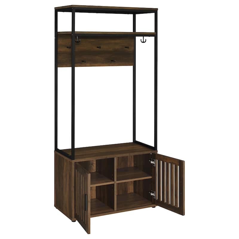 Quincy 2-Door Hall Tree Dark Pine And Black