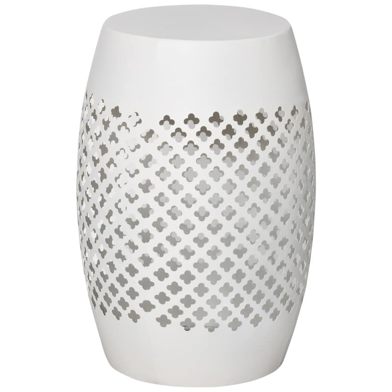 12.5" Patio Round Hollow Drum Side Table, Steel Accent Table - White