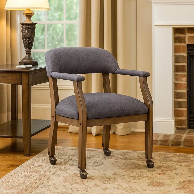 Anna Captain Chair, Driftwood Finish, Hooded Brass Casters, Gray Linen