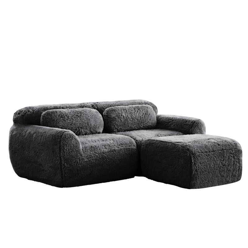 Homy Casa Modular Sectional Sofa, Dark Grey Plush Fabric with Non-Slip Base, No Assembly Living Room Couch with Pillows