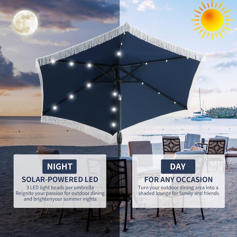 Autlaycil 7.5 ft Outdoor Patio Umbrella with 18 LED Lights Solar & Tassel.