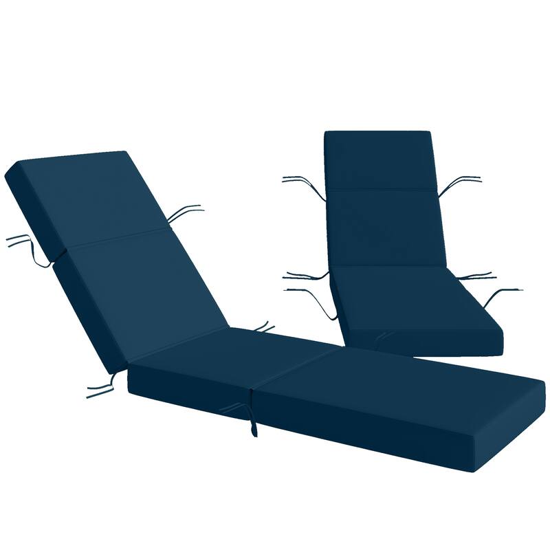 Outsunny Set of 2 Chaise Lounge Cushion, 4" Thick Outdoor Lounge Chair Cushions with Non-Slip Ties