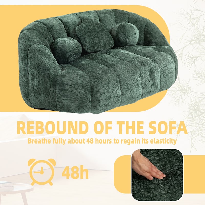 Emerald Modern 63.78" Chenille Upholstered Lounge Chair with High Density Foam Filling and Pillows