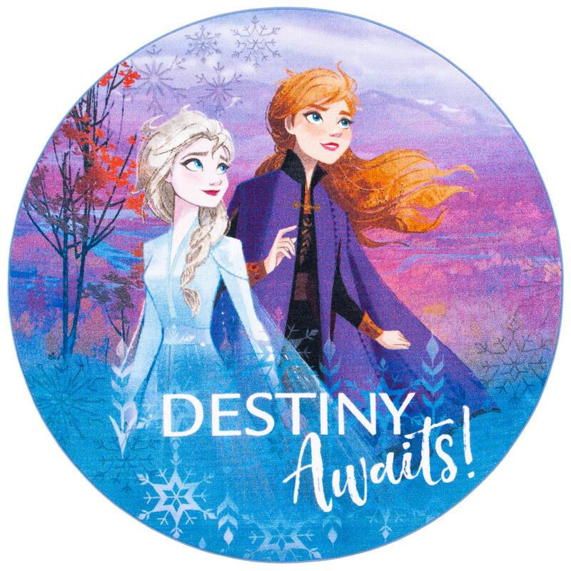 SAFAVIEH Machine Washable Slip Resistant Collection Inspired By Disney's Animated Film Frozen 2 - Believe - 5' x 5' Round - Blue/Violet