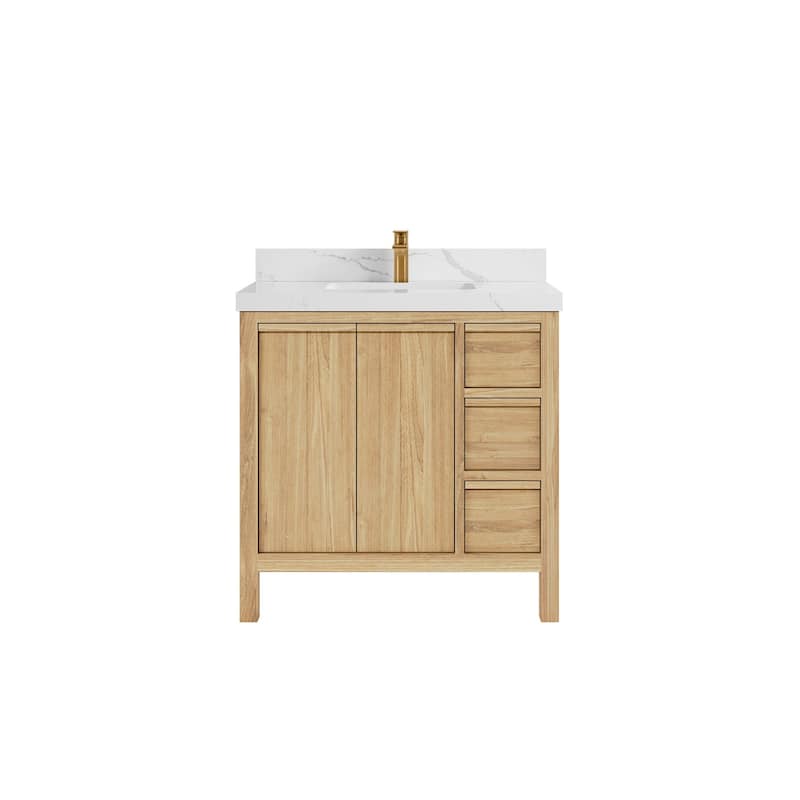 Willow Collections 36 in. W x 22 in. D Elizabeth Solid Teak Wood Center Sink Bathroom Vanity with Countertop
