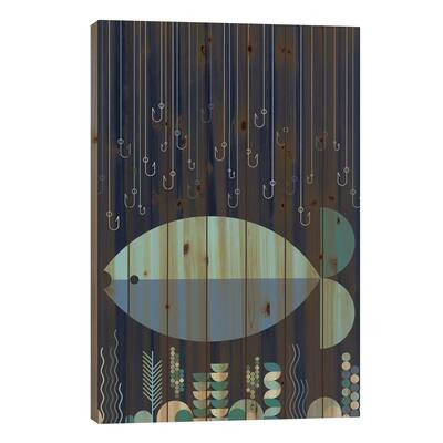 Fish & Hooks Print On Wood by Greg Mably - Multi-Color