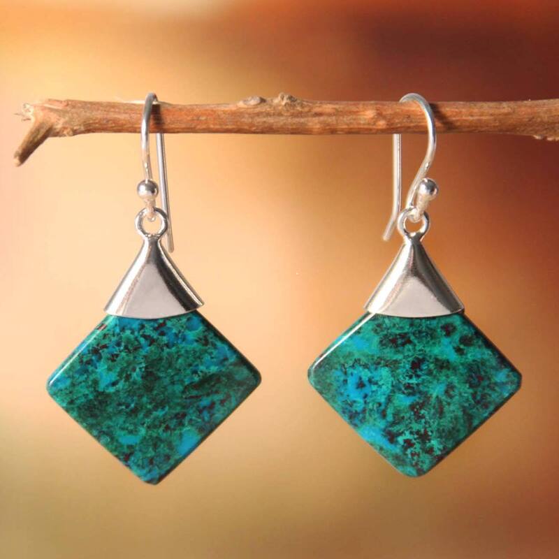 Novica Handmade Synthesis Chrysocolla Dangle Earrings
