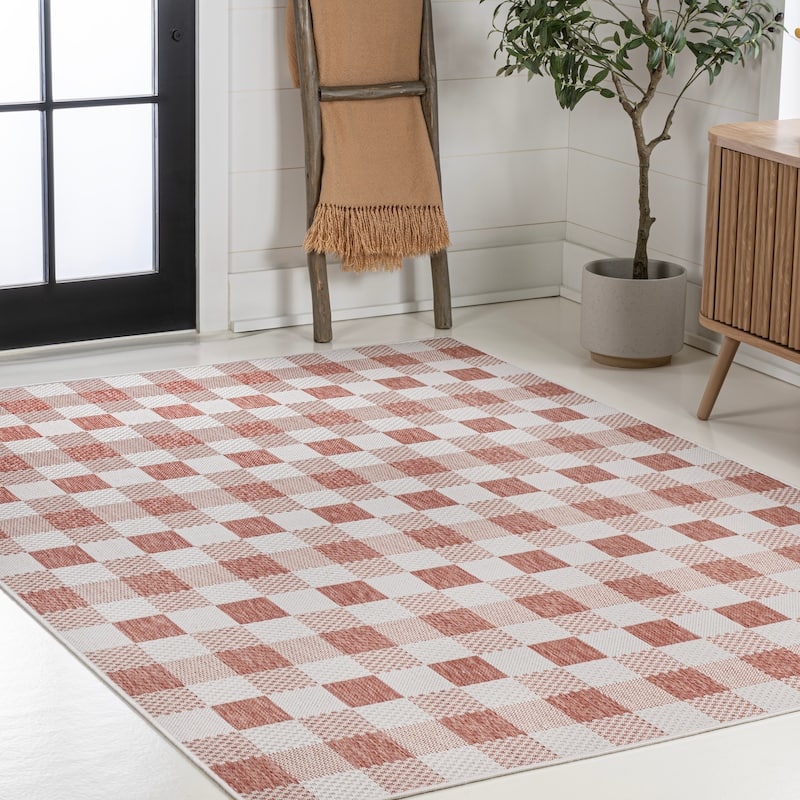 JONATHAN Y Biot Traditional Geometric Bold Gingham Black/Cream Indoor/Outdoor Area Rug
