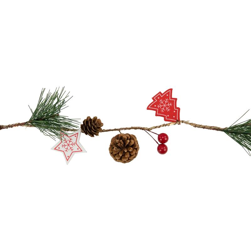 6.5' Tree, Stars and Pine Christmas Garland, Warm White LED Lights