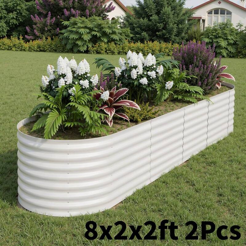 8x2x2ft 2Pcs Galvanized Raised Garden Bed Planter Boxes Outdoor, Off-White for Vegetables, Fruits, Flowers, Herbs - N/A - White