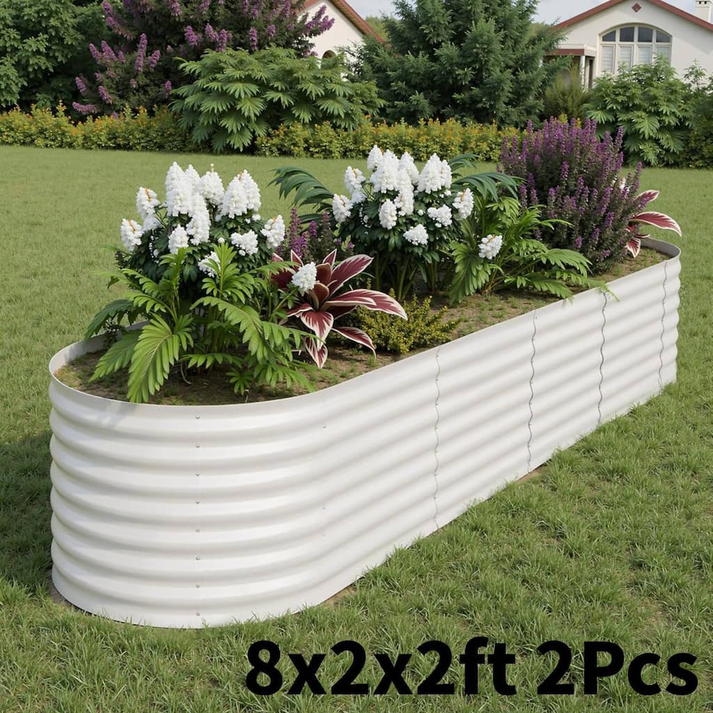 8x2x2ft 2Pcs Galvanized Raised Garden Bed Planter Boxes Outdoor, Off-White for Vegetables, Fruits, Flowers, Herbs - N/A