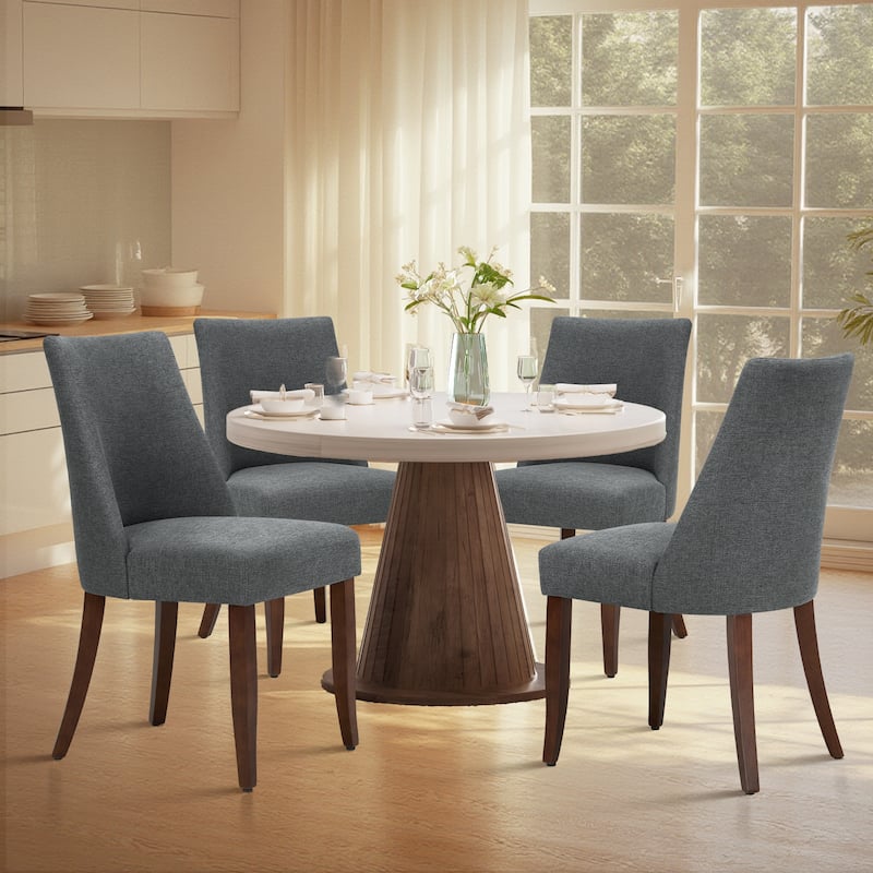 RENEWLINE Contemporary Dining Chair（Set of 2/4/6 - Upholstered Backrest & Wood Frame - Set of 4 - Dark Grey