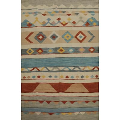 Hand Woven Oriental 100% Wool Carpet Southwestern Tribal Multi-Colored Kilim Area Rug - 6' 7'' X 4' 9''