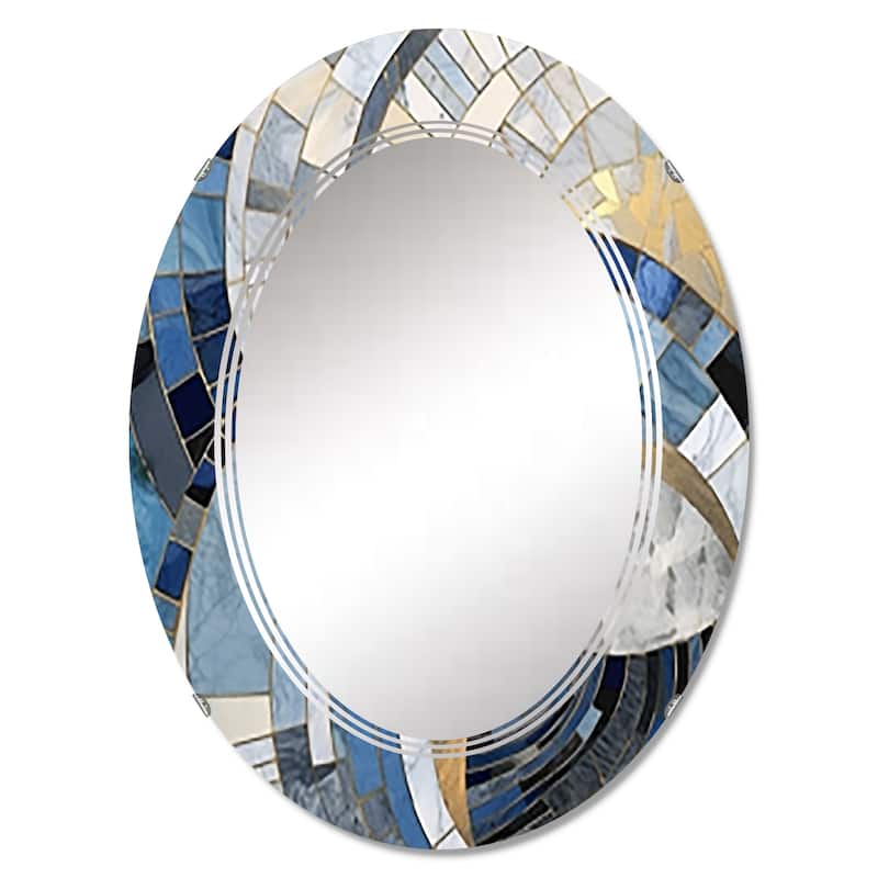 Designart "Gold Constructing Blue Realms I" Abstract Shapes Modern Wall Mirror