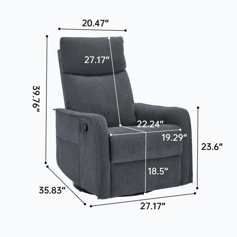 Heat Massage Manual Recliner Chair with Rocker and Swivel in Fabric for Living Room