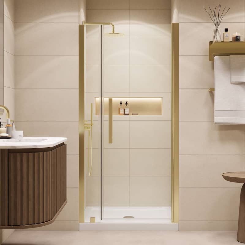 OVE Pasadena Alcove Frameless Pivot Shower Door Kit with Base Pan, 2025