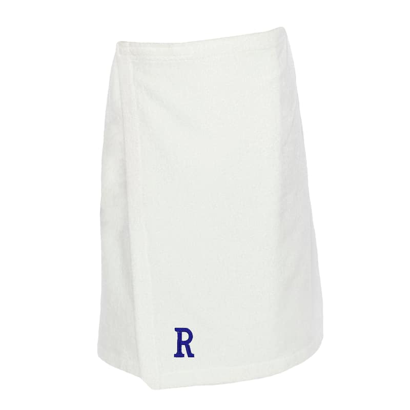 Authentic Hotel and Spa Turkish Cotton Terry Monogrammed White Men's Spa and Shower Towel Wrap - White/R