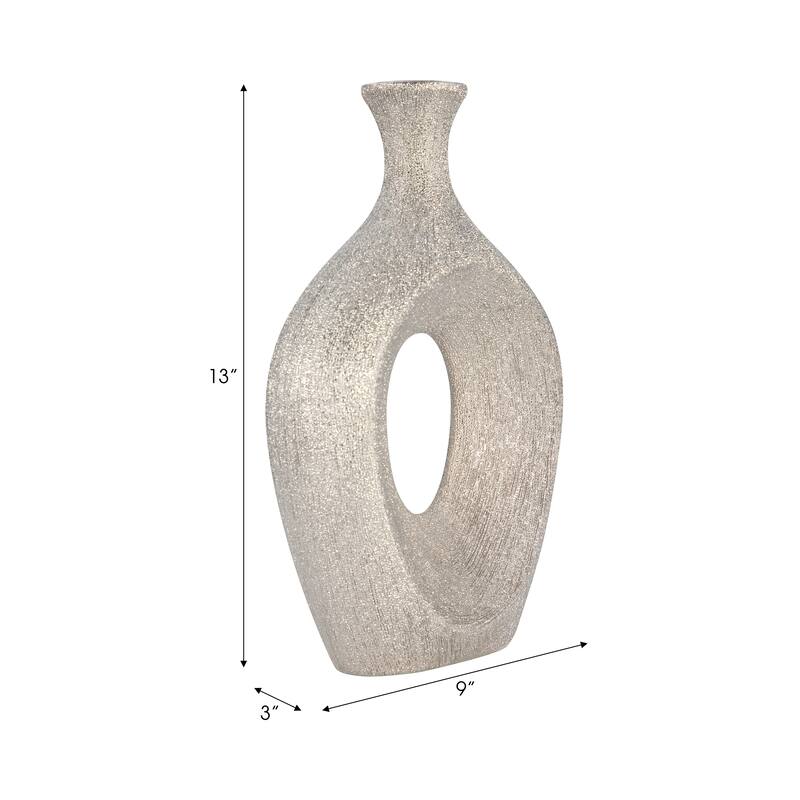 Modern Ceramic Textured Oval Cut-Out Vase - Home Decor - 13"