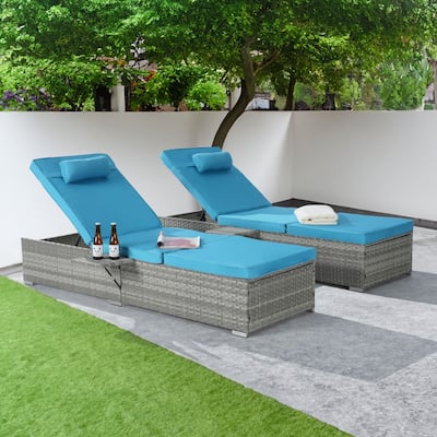 SANSTAR 2-piece Patio Chaise Lounge Chairs, Rattan Reclining Chair Pool Adjustable Backrest Sunbathing Wicker Recliners