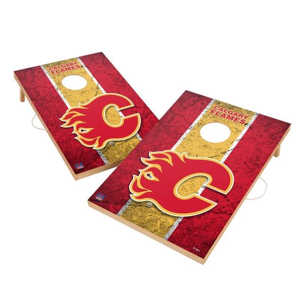 slide 2 of 5, Vintage Calgary Flames NHL Regulation 2x4 Cornhole Set Include Carry Case