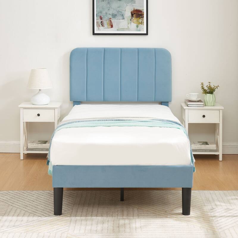 Javlergo Upholstered Bed Frames with Height-adjustable Headboard