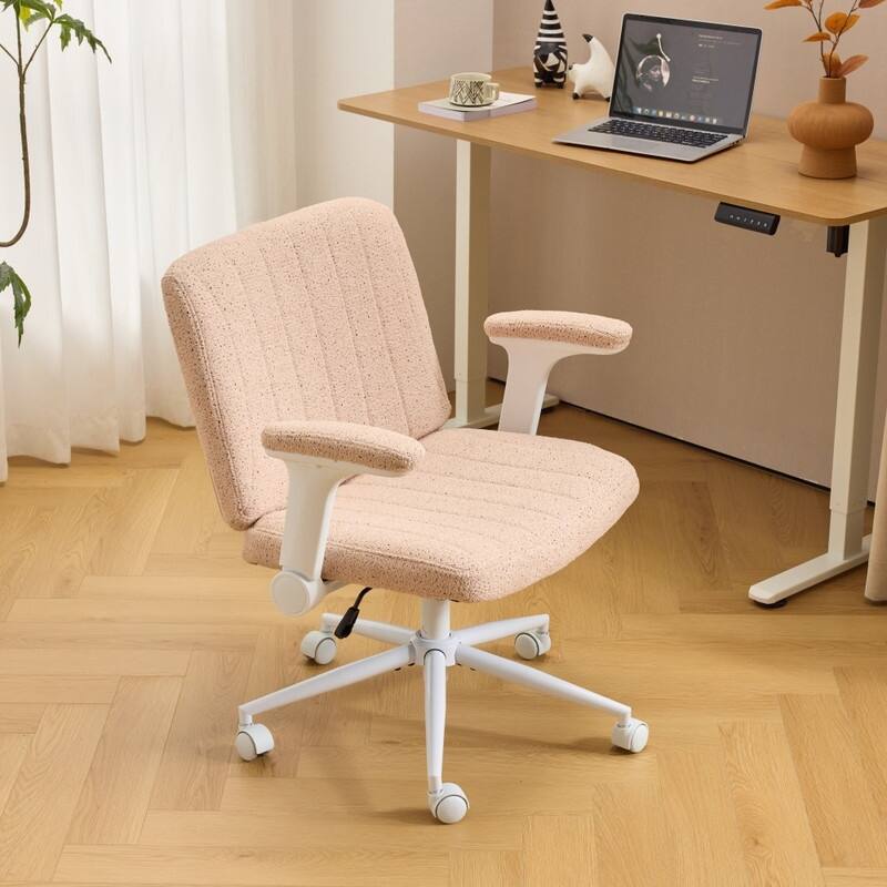 Speckled Chenille Swivel Chair With Flip-Up Arms For Cross-Legged